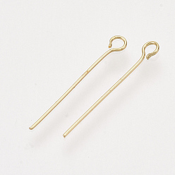 Real 18K Gold Plated Brass Eye Pins, Real 18K Gold Plated, 20~20.5x0.5mm, Hole: 1.6mm