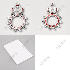 Red 30Pcs 2 Colors Alloy Enamel Pendants, Cross with Ring Charms, Platinum, Red, 47.5x32.5x4.5mm, Hole: 1.6mm, 15pcs/color