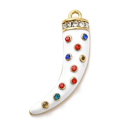 White Ion Plating(IP) 304 Stainless Steel Rhinestone Pendants, with Enamel, Golden, Scabbard, White, 27x16x4mm, Hole: 1.6mm