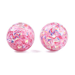Pink Transparent Resin Beads, with Glitter Sequins, Round, Pink, 20x19mm, Hole: 2mm