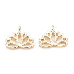 Real 18K Gold Plated Brass Charms, Long-Lasting Plated, Lotus, Real 18K Gold Plated, 10.5x12.5x1.5mm, Hole: 1mm