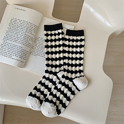 Black Stripe Pattern Cotton Knitting Socks, Winter Warm Thermal Socks, Black, 300x70mm