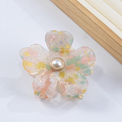 Gold PVC Claw Hair Clips for Women, with Plastic Beads, Flower, Gold, 67x77x51mm