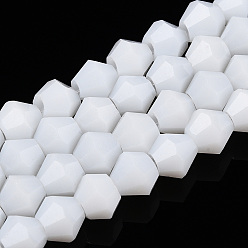 Снежный Непрозрачный сплошной цвет имитация нефрита стеклянные бусины пряди, граненые, двухконусные, снег, 6x6 мм, отверстие : 1 мм, около 45~47 шт / нитка, 9.65~9.84 дюйм (24.5~25 см)