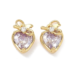 Лиловый Латунные микро проложить кубического циркония подвески, сердце прелести, без свинца и без кадмия, стойки покрытие, долговечный, реальный 18 k позолоченный, сирень, 9.5x8x5.5 мм, Перейти кольцо: 4x0.8 мм, 2.5 мм внутренним диаметром