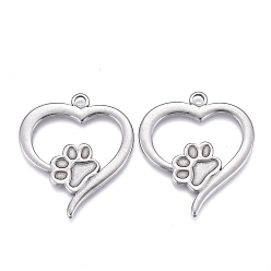 Stainless Steel Color 304 Stainless Steel Pendant Cabochon Settings For Enamel, Heart with Dog Footprint, Stainless Steel Color, 27.5x25x2mm, Hole: 2mm