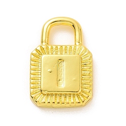 Letter I Eco-friendly Rack Plating Brass Pendants, Cadmium Free & Lead Free, Long-Lasting Plated, Lock with Alphabet, Real 18K Gold Plated, Letter.I, 15x10x3mm, Hole: 3.5x4mm