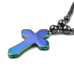 Rainbow Plated Synthetic Non-Magnetic Hematite Cross Pendant Necklaces for Women Men, with Alloy Magnetic Clasp, Rainbow Plated, 18.70 inch(47.5cm), 4~8mm