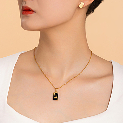 Черный Прямоугольный минималистичный 201 комплект украшений из нержавеющей стали для женщин, комплект из сережек-гвоздиков и ожерелий с подвесками, золотые, чёрные