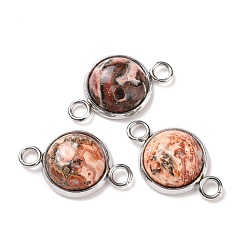 Леопардовая Яшма Подвески из яшмы из натуральной леопардовой кожи, полукруглые звенья, с цветным тоном нержавеющей стали 304 фурнитура из нержавеющей стали, 12x19.5x5 мм, отверстие : 2 мм