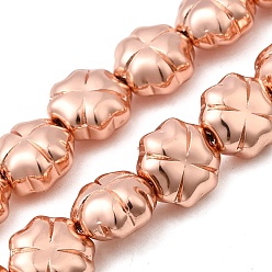 Гальванический Розовый Золотой Стеклянные бусины с гальваническим покрытием , клевер, покрытием из розового золота, 11x11x7 мм, отверстие : 0.9 мм, около 37 шт / нитка, 15.75'' (40 см)