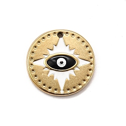 Черный 304 подвески из нержавеющей стали, с эмалью, плоские круглые с сглаза, золотые, ионное покрытие (ip), чёрные, 18x2.5 мм, отверстие : 1 мм