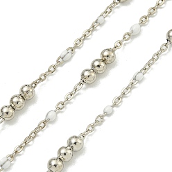 Белый Цепочка из латунных эмалевых круглых бусин, пайки, с катушкой, долговечный, без кадмия и без свинца, платина, белые, 12x3.5 мм