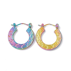 Rainbow Color Ion Plating(IP) 304 Stainless Steel Donut Hoop Earrings for Women, Rainbow Color, 21x20x2mm, Pin: 0.6mm