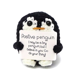 Black Cute Funny Positive Penguin Doll, Wool Knitting Doll with Positive Card, for Home Office Desk Decoration Gift, Black, 70mm