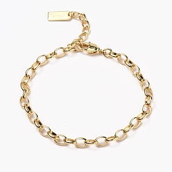 Real 18K Gold Plated Brass Cable Chain Bracelets, with Lobster Claw Clasps, Long-Lasting Plated, Word Hand Made, Real 18K Gold Plated, 7-5/8 inch(19.5cm)