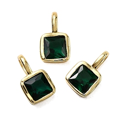 Зеленый Квадратные медные микро проложить кубических прелести диоксида циркония, стойки покрытие, долговечный, без кадмия и без свинца, золотые, зелёные, 11.5x6.5x4 мм, отверстие : 4x2.5 мм