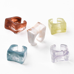 Mixed Color Acrylic Curved Rectangle Open Cuff Ring for Women, Mixed Color, US Size 7 1/4(17.5mm), 140Pcs/500g