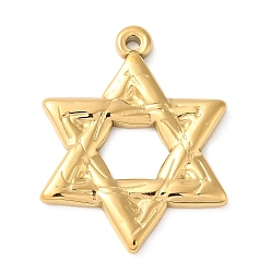 Real 18K Gold Plated 304 Stainless Steel Pendants, Star of David Charm, Real 18K Gold Plated, 34x26x3mm, Hole: 1.8mm