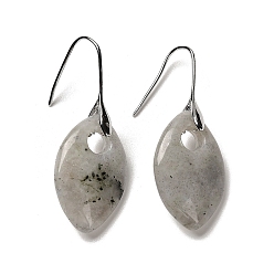 Лабрадорита Серьги-подвески из натурального лабрадорита в форме конского глаза, серьги из платины и латуни с покрытием стойки, без кадмия и без свинца, 47x18 мм