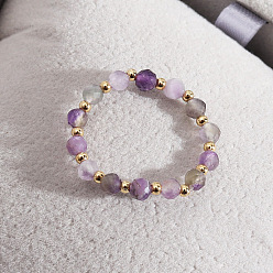 Аметист Кольца-растяжки из сплава и натурального аметиста для женщин, тонкий и изысканный стиль