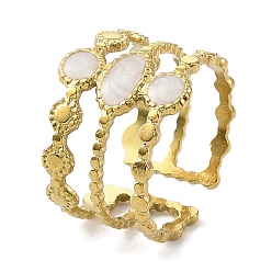 Настоящее золото 18K Овальные 304 эмалированные открытые манжеты из нержавеющей стали для женщин, ионное покрытие (ip), реальный 18 k позолоченный, внутренний диаметр: регулируемый