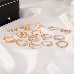 01 (15-piece set) 2272 Vintage Moon-shaped Alloy Ring Set for Women - Creative and Minimalistic Finger Jewelry