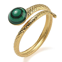 Малахит Синтетические малахит кольца палец, змея 304 кольца для открытой манжеты из нержавеющей стали с ионным покрытием (IP), реальный 18 k позолоченный, внутренний диаметр: 17 мм