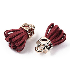Dark Red Faux Suede Tassel Pendant Decorations, with Rose Gold CCB Plastic Cord Ends, Dark Red, 25~26.5x13.5~20mm, Hole: 3mm