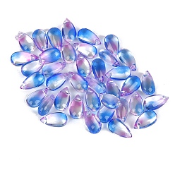 Bleu Dodger 5pcs perles de verre tchèques transparentes, top foré, larme, Dodger bleu, 14x8mm, Trou: 1mm
