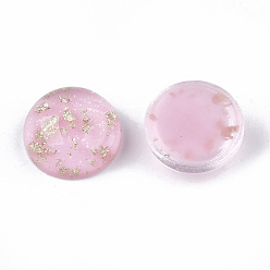 Pink Resin Cabochons, with Glitter Powder and Gold Foil, Half Round, Pink, 12x5.5mm