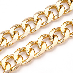 Light Gold Aluminum Curb Chains, Diamond Cut Cuban Link Chains, Unwelded, Light Gold, 28.5x22x6mm