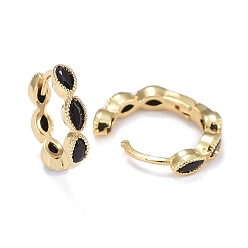 Real 18K Gold Plated Brass Micro Pave Cubic Zirconia Huggie Hoop Earrings, Long-Lasting Plated, Horse Eye, Black, Real 18K Gold Plated, 13.5x14.5x3mm, Pin: 0.8mm