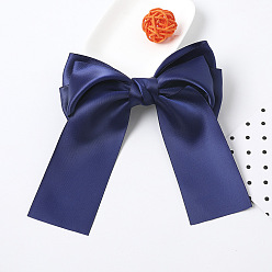 C195 Ribbon Bow Hair Clip Large Size - Navy Blue Silky Double-Sided Hair Ribbon with Spring Clip and Butterfly Bow - Elegant Fabric for Women's Hairstyles (C195)