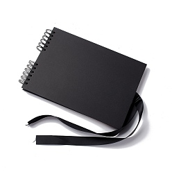 Black Cardboard DIY Scrapbooking Photo Album Memory Book, Kraft paper Handmade Pasted Photo Album, with Ribbon, Black, 29.8x21.1cm, 40 sheets/book