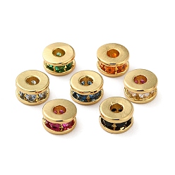 Mixed Color Rack Plating Brass Pave Cubic Zirconia Beads, Real 18K Gold Plated, Long-Lasting Plated, Lead Free & Cadmium Free, Column, Mixed Color, 5x3mm, Hole: 1.8mm