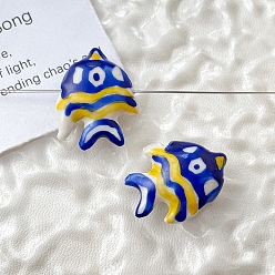 Blue Handmade Porcelain Beads, Fish, Blue, 17x22x7mm, Hole: 1.7mm