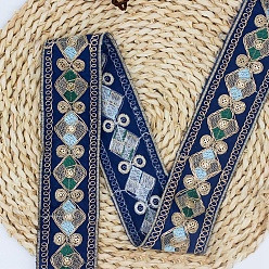 Marine Blue Embroidery Polyester Ribbon, Jacquard Ribbon, Garment Accessories, Rhombus, Marine Blue, 2-1/4 inch(57mm), 10 yards/roll