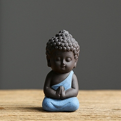Deep Sky Blue Ceramics Buddha Statue, for Home Office Feng Shui Ornament, Deep Sky Blue, 31x32x75mm