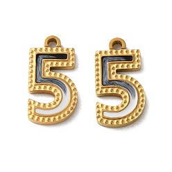 Number 304 из нержавеющей стали шармы эмали, ионное покрытие, числовые темы, золотые, 5, 14x7.5x1 мм, отверстие : 1.2 мм
