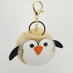 Khaki Cute Penguin Fur Ball Keychain Pendant Cartoon Penguin Keyring Bag Charm