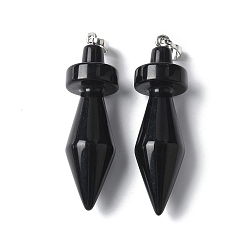 Обсидиан Природные подвески обсидиана, двухконусные подвески, с латунной фурнитурой , платина, 48.8~50x14 мм, отверстие : 6.5x4.5 мм
