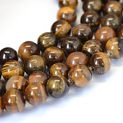 Tiger Eye Grade AB Natural Tiger Eye Round Bead Strands, 12~12.5mm, Hole: 1.5mm, about 30pcs/strand, 15.5 inch