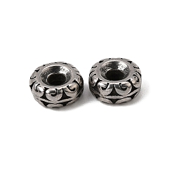 Argent Antique 316 perles chirurgicales en acier inoxydable, Rondelle avec motif floral, argent antique, 9.5x4.5mm, Trou: 3mm