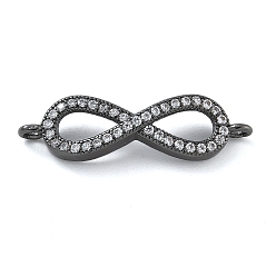 Черный Цвет Металла Покрытие стойки латунь микро-паве прозрачный кубический цирконий подвески-коннекторы бесконечности, без кадмия и без свинца, металлический черный , 7x25.5x3 мм, отверстие : 1.5 мм