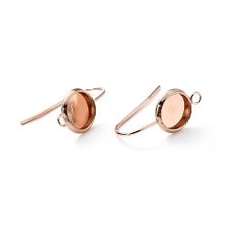Real Rose Gold Plated 304 Stainless Steel Earring Hooks, with Vertical Loop, Flat Round, Real Rose Gold Plated, 20x10x1.5mm, Hole: 1.8mm, Tray: 8mm, 20 Gauge, Pin: 0.8mm