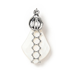 White Shell Natural White Shell Pendants, Teardrop Charm, with Stainless Steel Color Plated 304 Stainless Steel Ladybug Findings and Jump Ring, 35~40x18~20x8~10mm, Jump Ring: 4x0.7mm, Inner Daimeter: 2.6mm