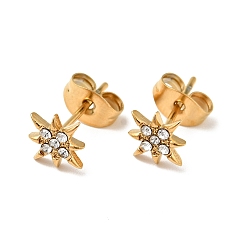 Crystal Rhinestone Flower Stud Earrings with 316 Surgical Stainless Steel Pins, Gold Plated 304 Stainless Steel Jewelry for Women, Crystal, 8x8mm, Pin: 0.8mm