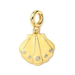 Лимонный шифон Латунные эмалированные европейские подвески с подвесками, подвески в форме ракушки с большим отверстием и прозрачными кубическими цирконами, долговечный, стойки покрытие, без кадмия и без свинца, реальный 18 k позолоченный, лимонный шифон, 30 мм, отверстие : 5.5 мм