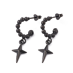 Electrophoresis Black 304 кольцо из нержавеющей стали с серьгами-гвоздиками в виде звезд, полукруглые серьги для женщин, ионное покрытие (ip), электрофорез черный, 33 мм, штифты : 0.7 мм